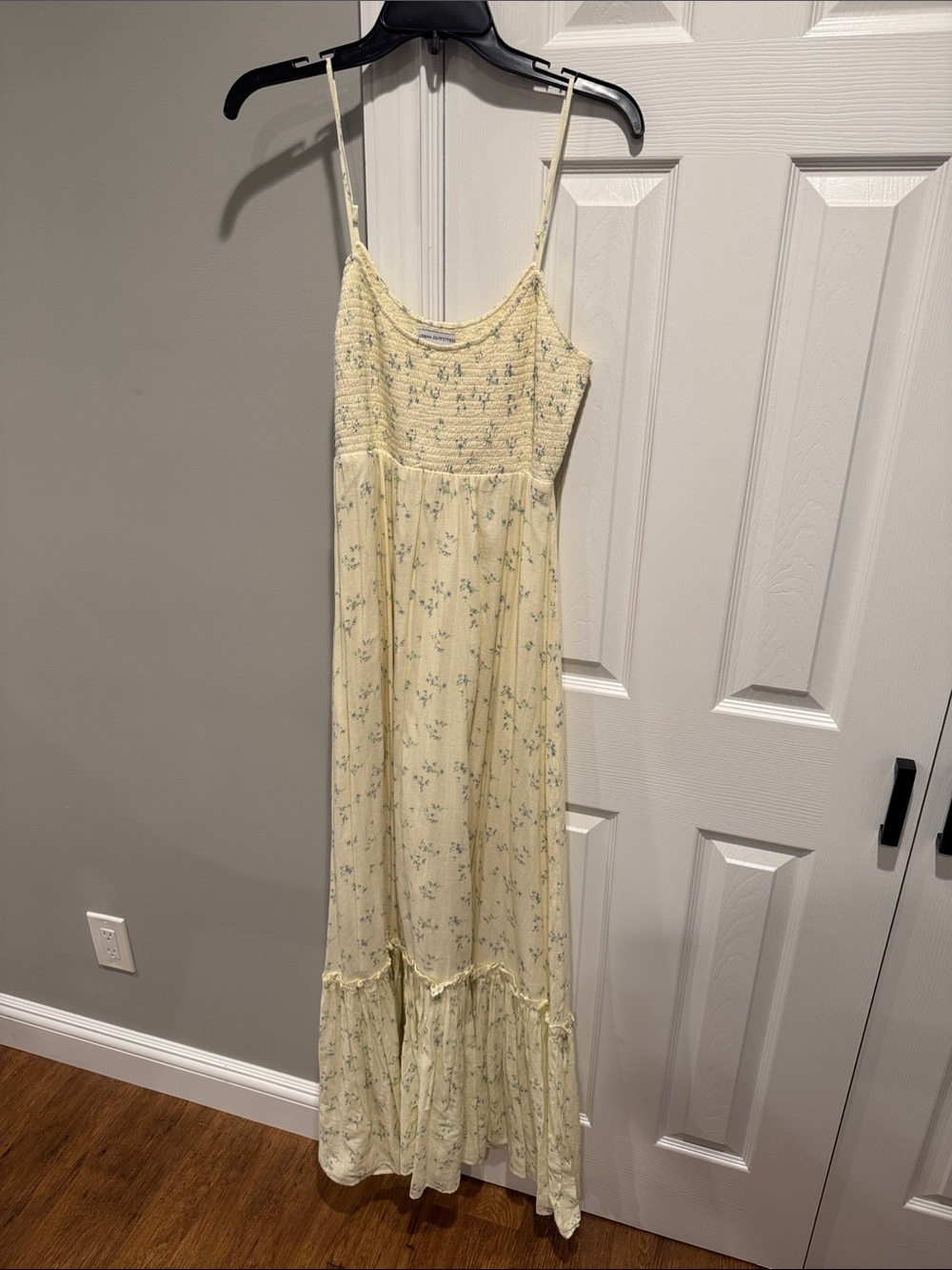 Urban Outfitters Pale Yellow Floral Smocked Maxi Dress